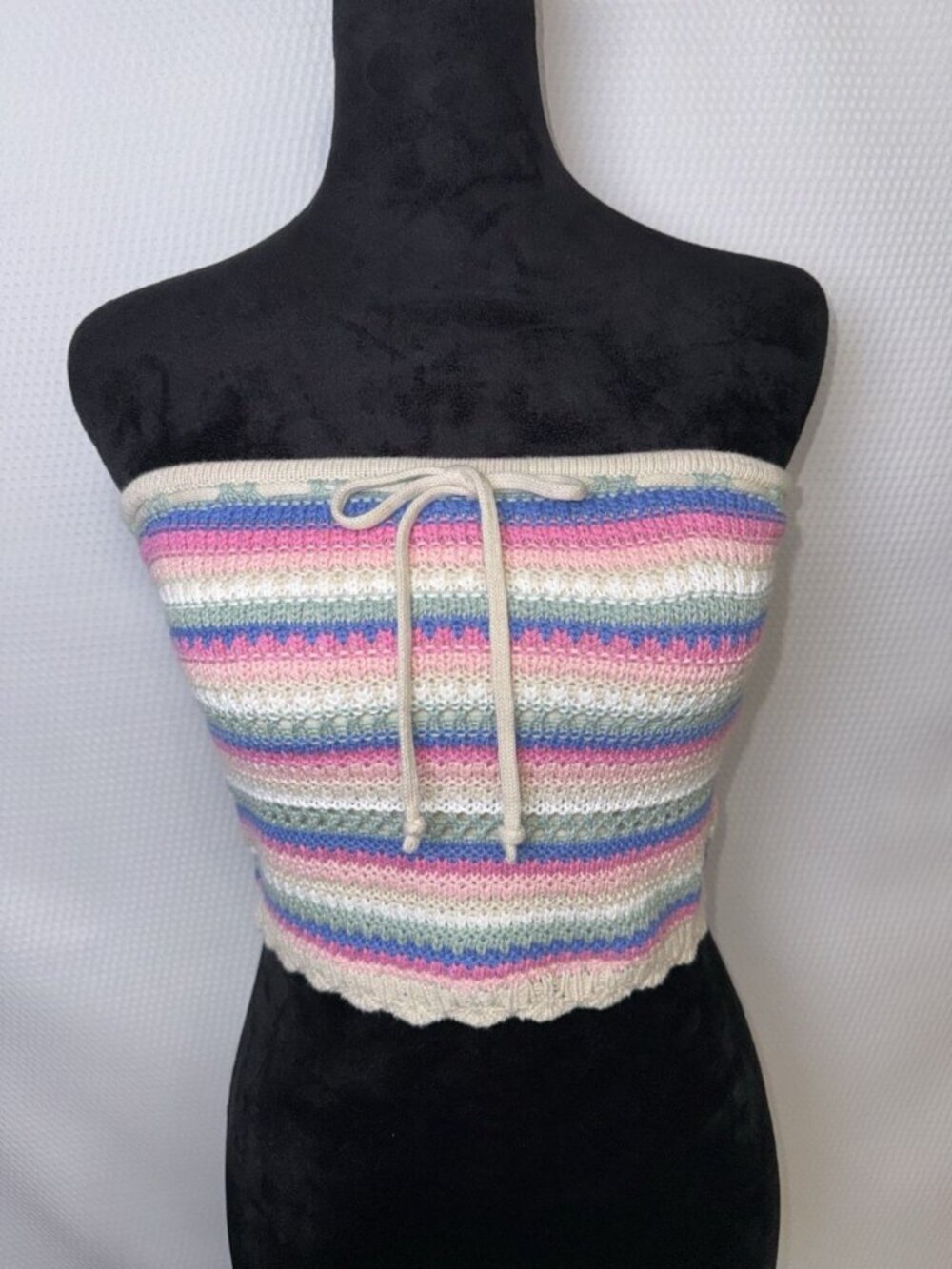 Hollister Striped Crochet Lace Bandeau Crop Tube Top Small Coquette Y2K Summer